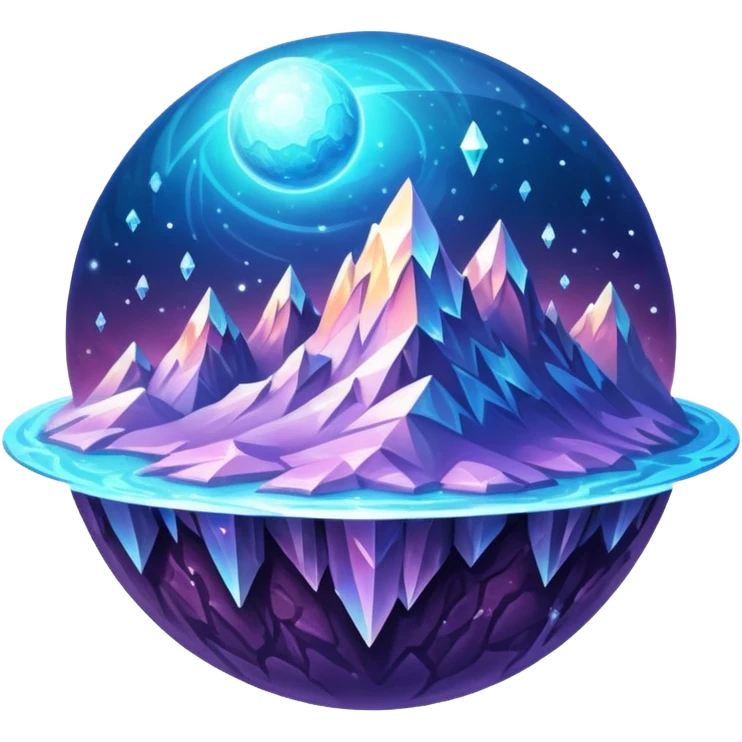 icon planet, crystal Planet, surface covered in glowing crystals mountains and dust emoji
