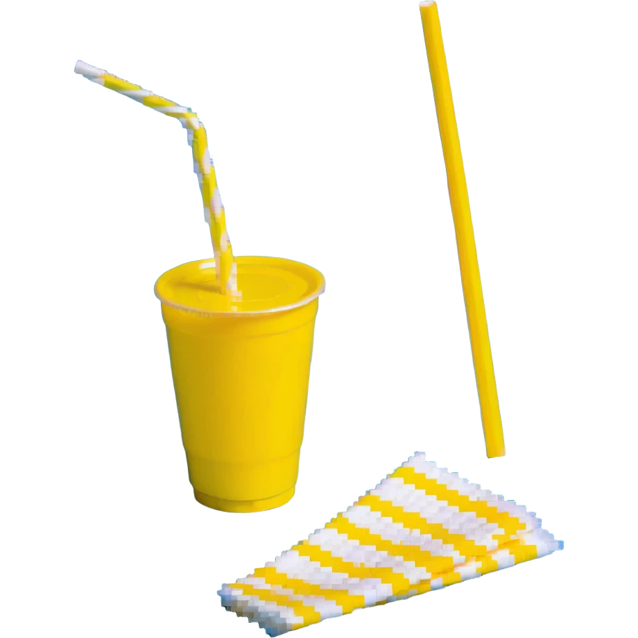 napkins, soda straws, yellow disposable cup emoji
