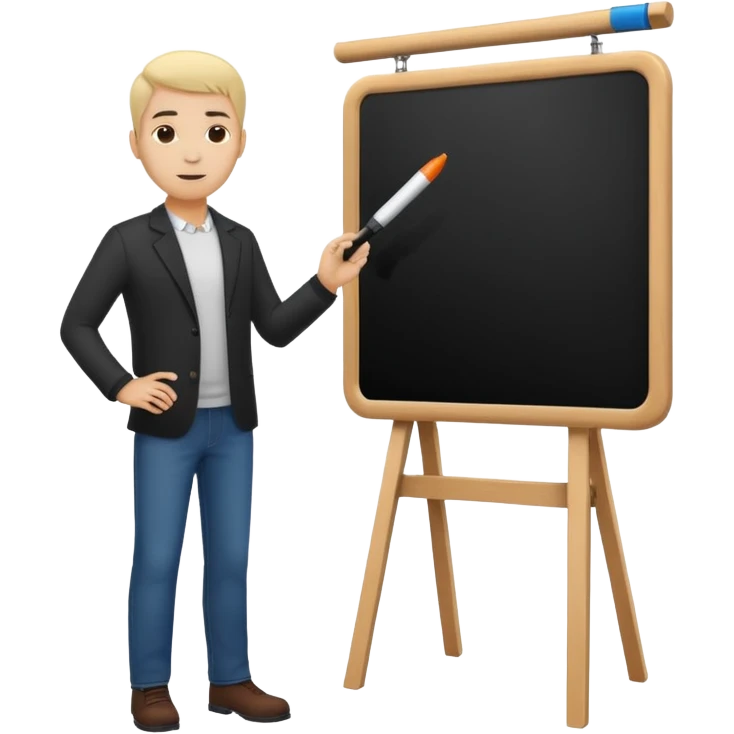 silhouette of a light-haired man standing next to a project board emoji