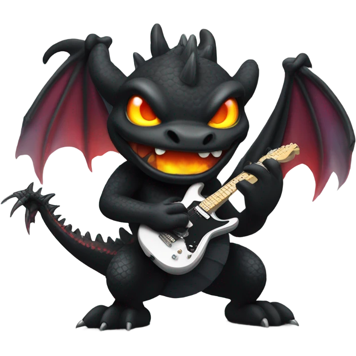 Black Dragon breathing fire playing electric guitar emoji