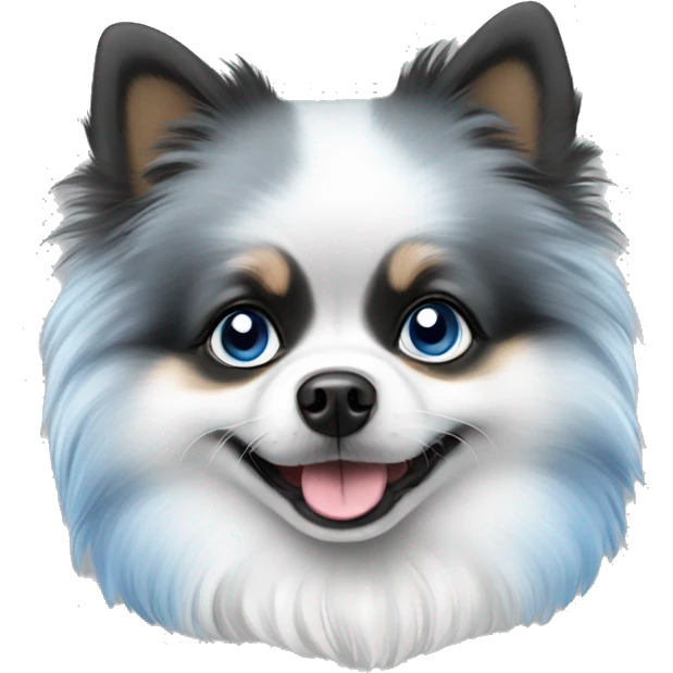 Pomeranian with blue Merle grey and black spot, with blue eyes emoji
