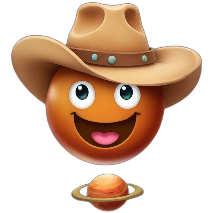 planet Mars with a cartoon cowboy hat and happy face emoji