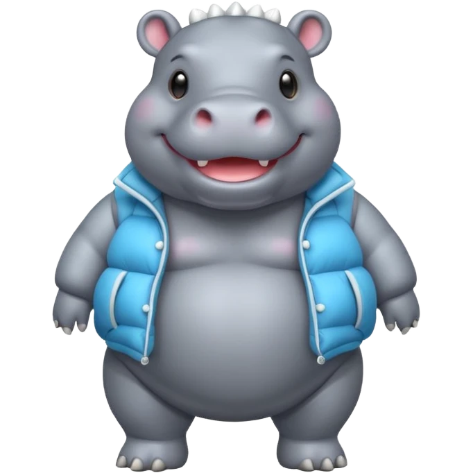 a full body of cute hippo with puffer emoji