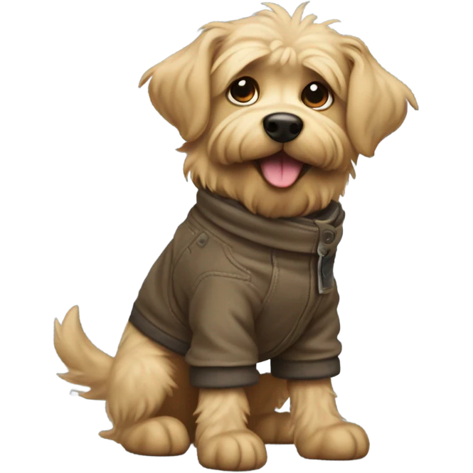 scruffy small tan dog with cute boots emoji