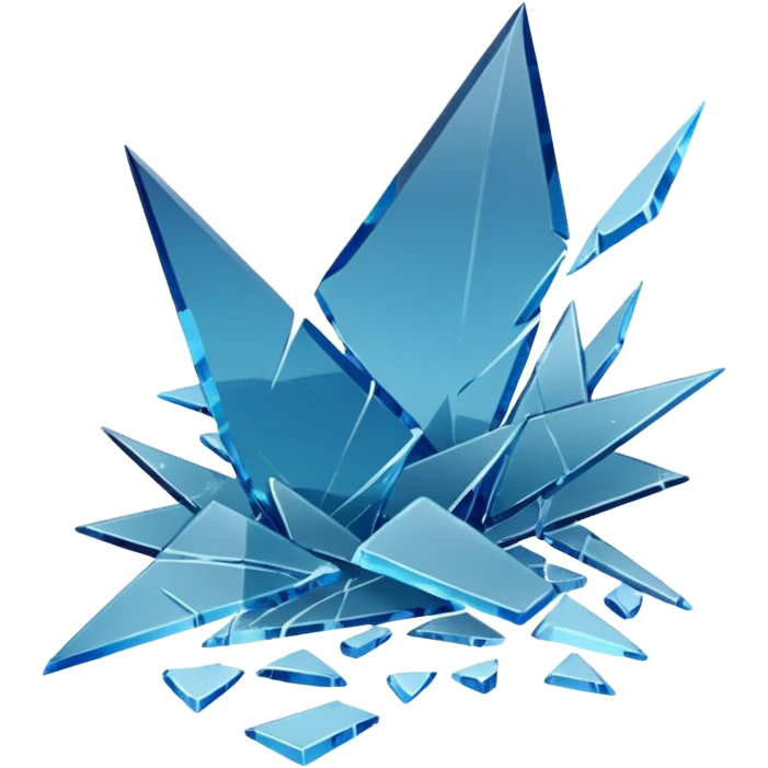 3D render of Broken Glass Shards, forensic investigation aesthetic, sterile clinical lighting, cool blue undertones, sharp high-contrast details, professional clean look. emoji