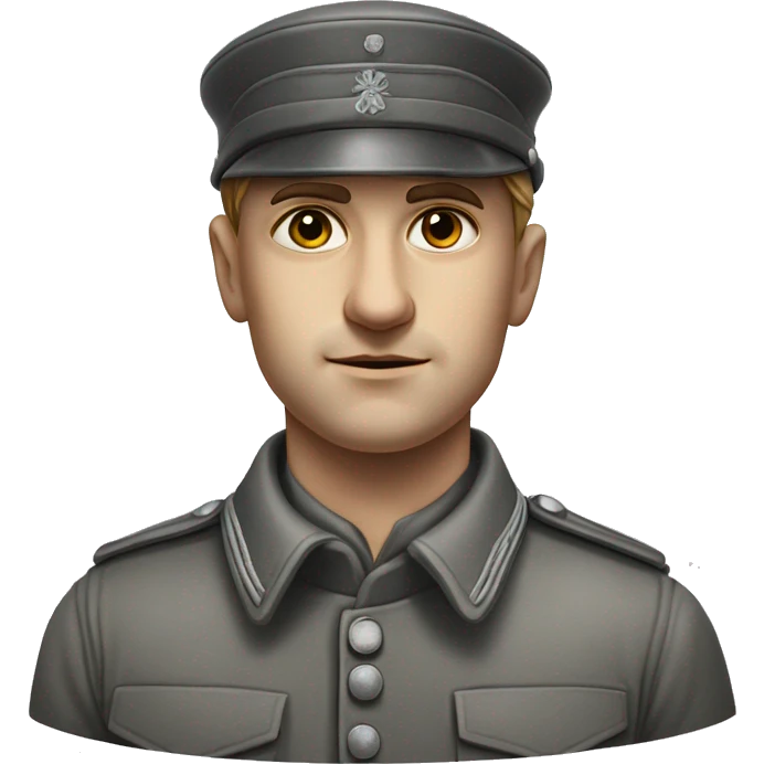 photorealistic 30 years old german soldier the middle of the XX century gray uniform detailed face with wrinkles, closed mouth, small eyes  emoji