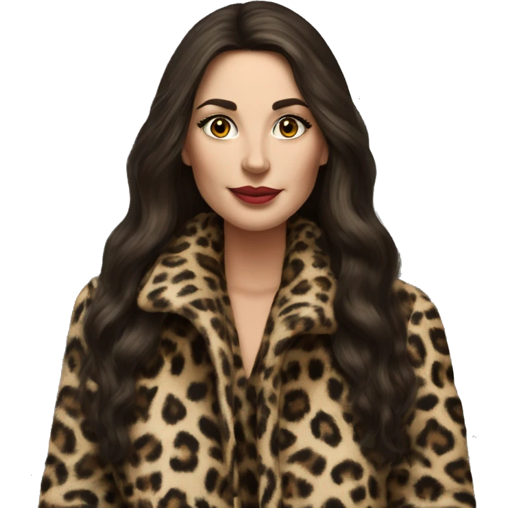 Beautiful realistic long hair brunette mob wife with leopard coat no smoke  emoji