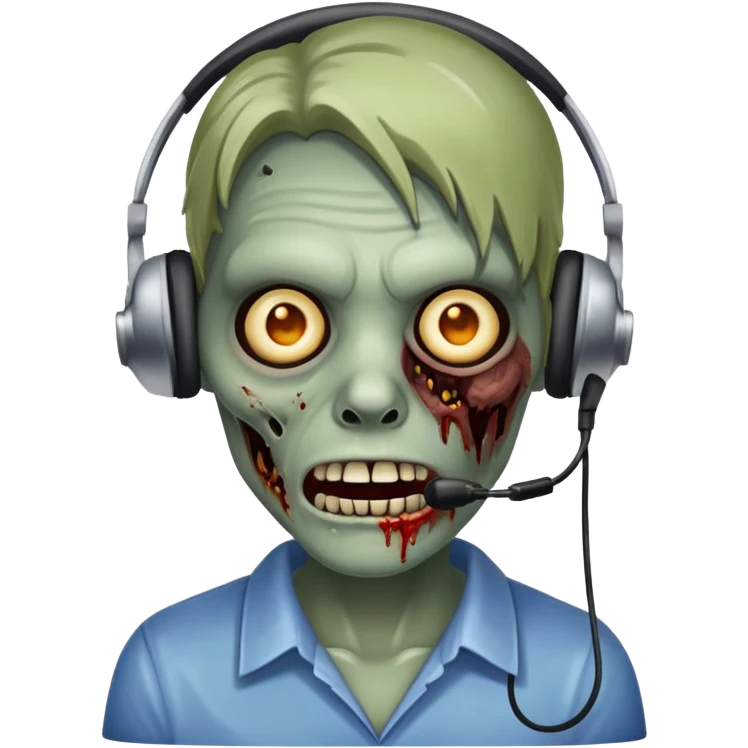 zombie customer service representative with headset and rotting face emoji