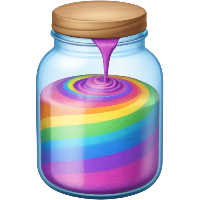 A jar with rainbow powder in it mixxing emoji