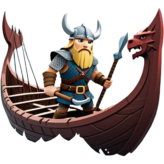 clash-of-clans-aesthetic_-cinematic-viking-longboat, rendered in a flat, bold vector style with minimal shading, featuring a striking dragon-headed prow slicing through icy, churning waters. shields on the side and vikings rowing The longboat’s intricately detailed shields and carved motifs evoke a sense of epic adventure and Nordic might, with billowing sails catching a dramatic, stormy sky backdrop. emoji