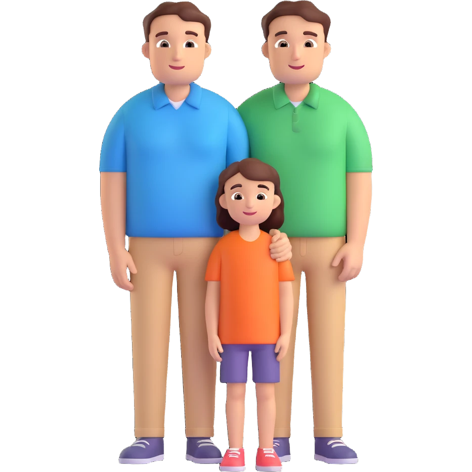 3D icon of a family: two parents and one child, standing together, friendly and modern look emoji