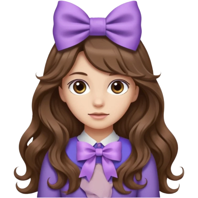 long wavy brown hair from behind with a medium lilac bow emoji
