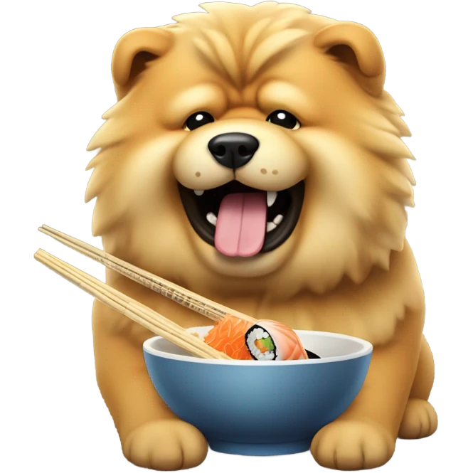 Chow chow dog holding chopsticks eating sushi emoji