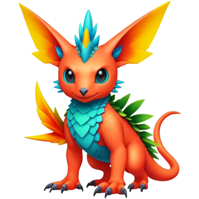 Tropical lush warm-colored modern colorful neon-colored Fakémon-Digimon-Trico-creature emoji