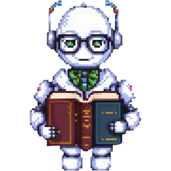nerdy robot librarian with glasses and books emoji