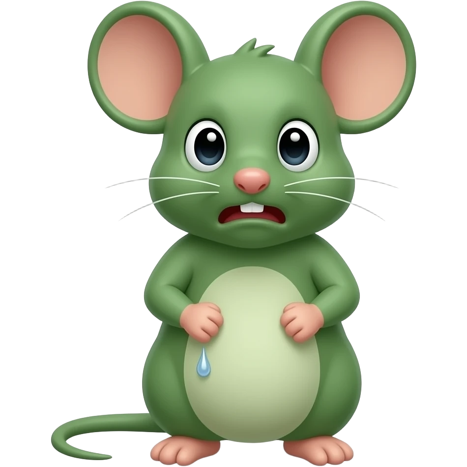 A little green mouse standing upright, with human-like arms and legs, is looking at us with a disgusted face; it looks like it’s about to throw up. The mouse’s body is entirely green. emoji