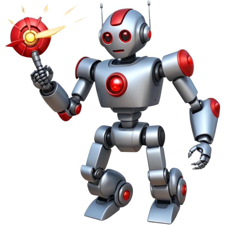 new character...robot being hit with a red beam by a flying robot emoji