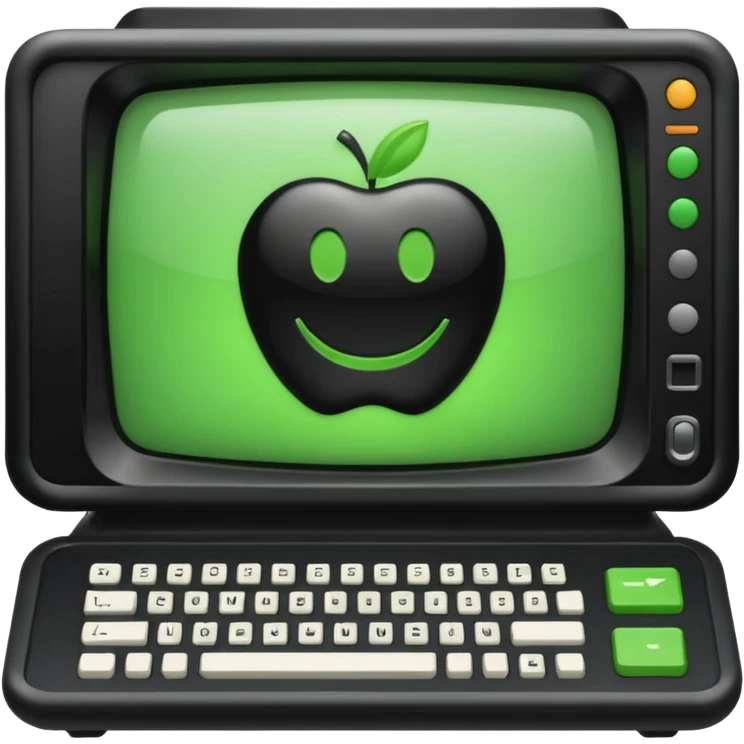mac os icon code transpiler compiler terminal, black and green, retro emoji