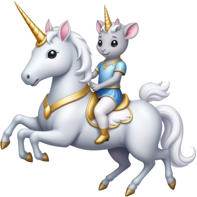 A gray mouse riding a unicorn emoji