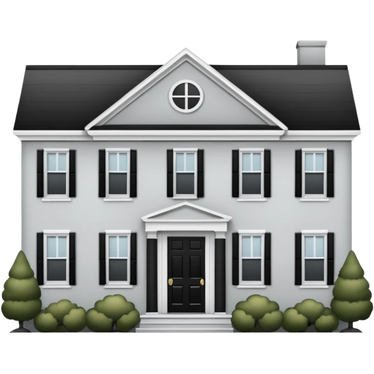 light gray colonial house with black shutters and black front door emoji