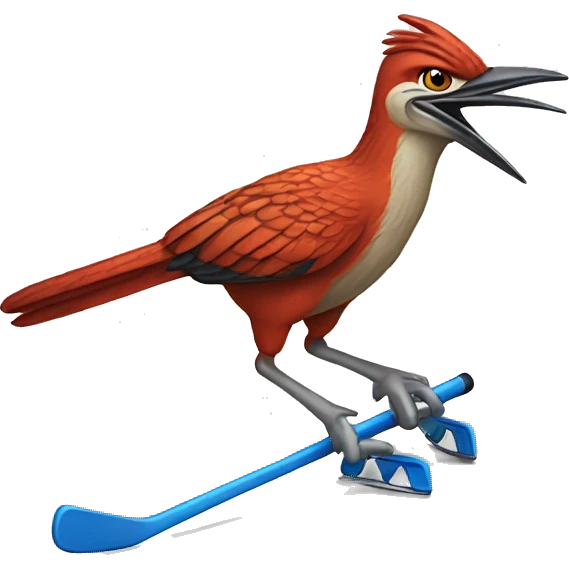 A red roadrunner playing hockey emoji