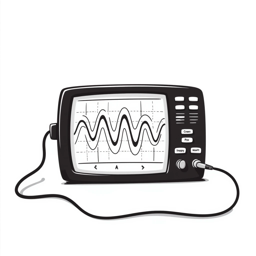 A hand-drawn oscilloscope with signal wave patterns on the screen emoji