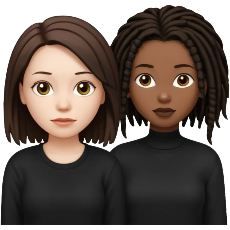white woman brunette with very short hair and a black top. And black woman with long dread locks with a black sweater  emoji