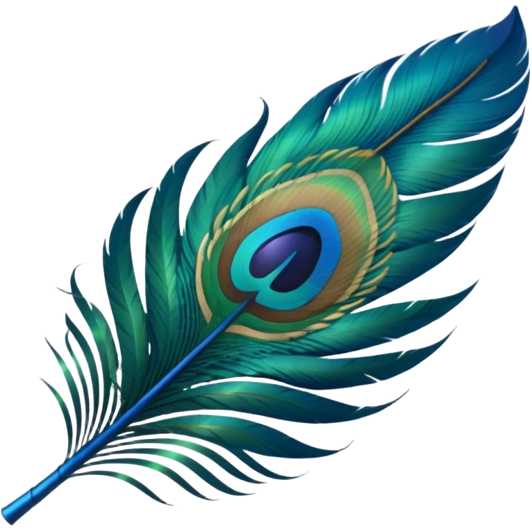 Here's a custom-generated image of a majestic peacock feather inspired by Krishna's divine adornment: the eye-like tip in shimmering blues and greens, elegant curve, and glowing aura on a transparent background. You can right-click and save it, or copy-paste into apps like instgram emoji
