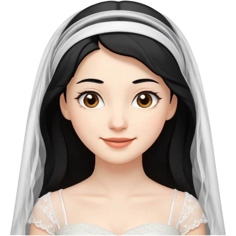 bride, black hair, brown eyes, vale, with smile emoji