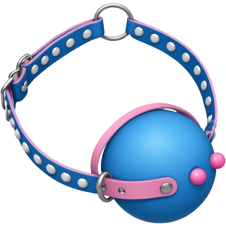 Blue ball for the gag on a ball gag with a white attachment collar with  pink  studs emoji
