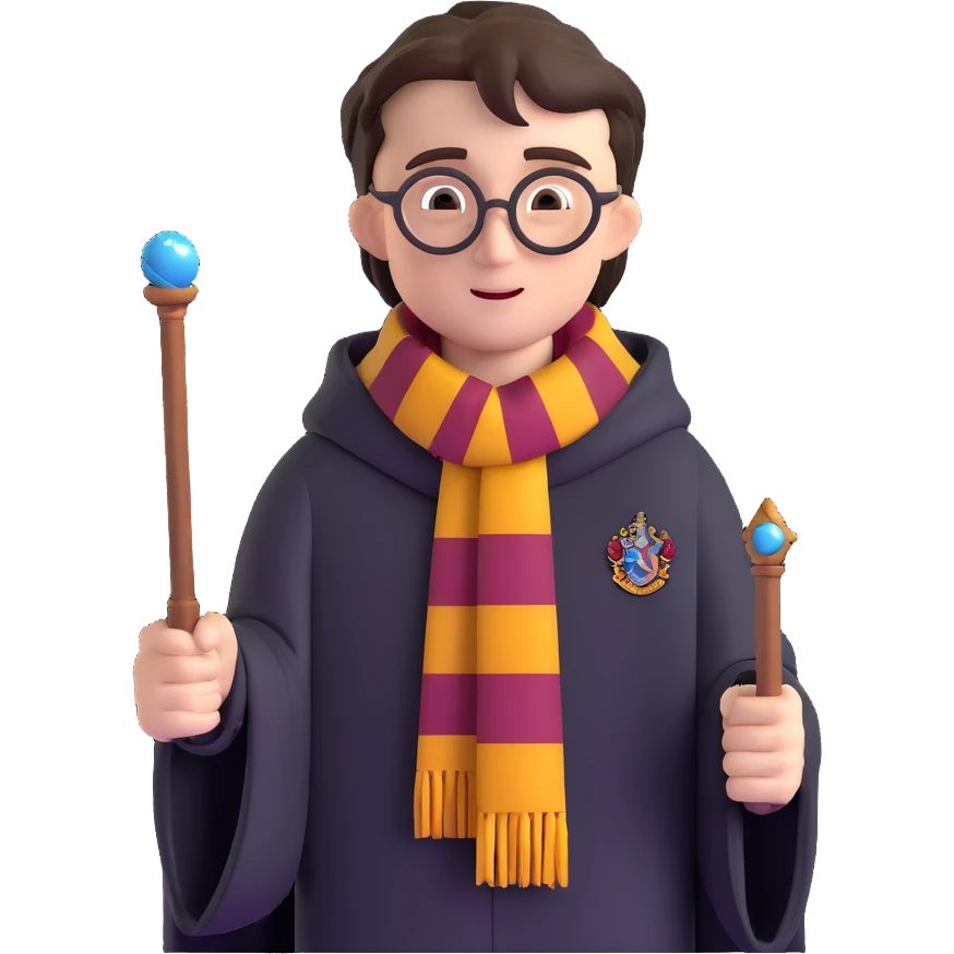 harry potter with wand and hogwarts scarf emoji