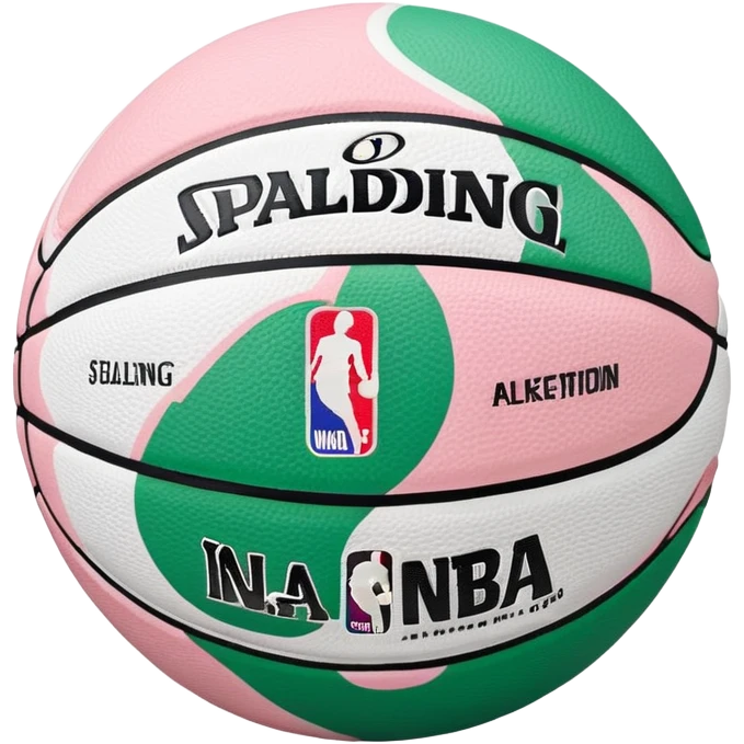 White Spalding basketball with NBA logo, white color with subtle pastel pink and green swirls pattern emoji