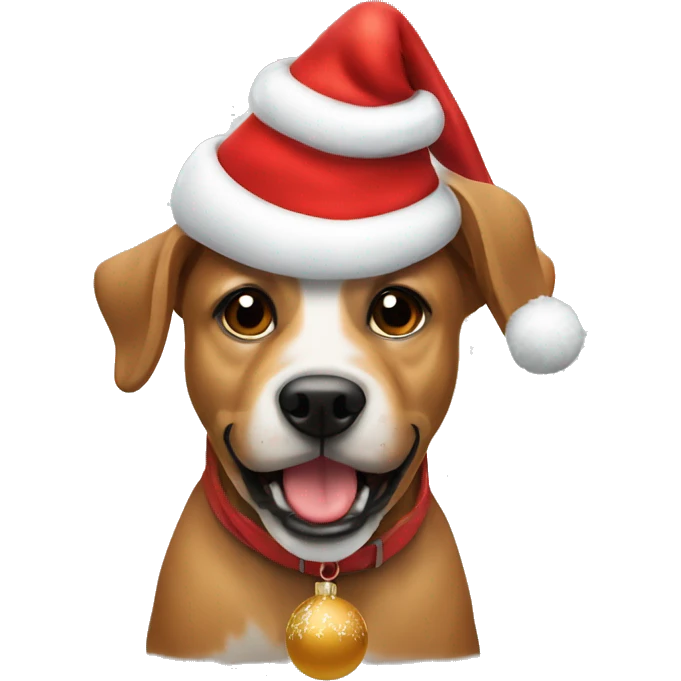 Dog with Santa hat holding an ornament  emoji