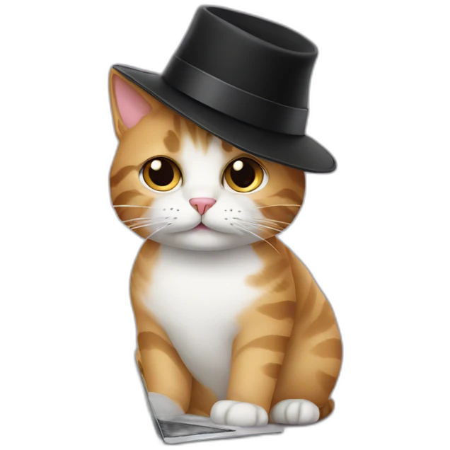 cat with a black hat and laptop emoji