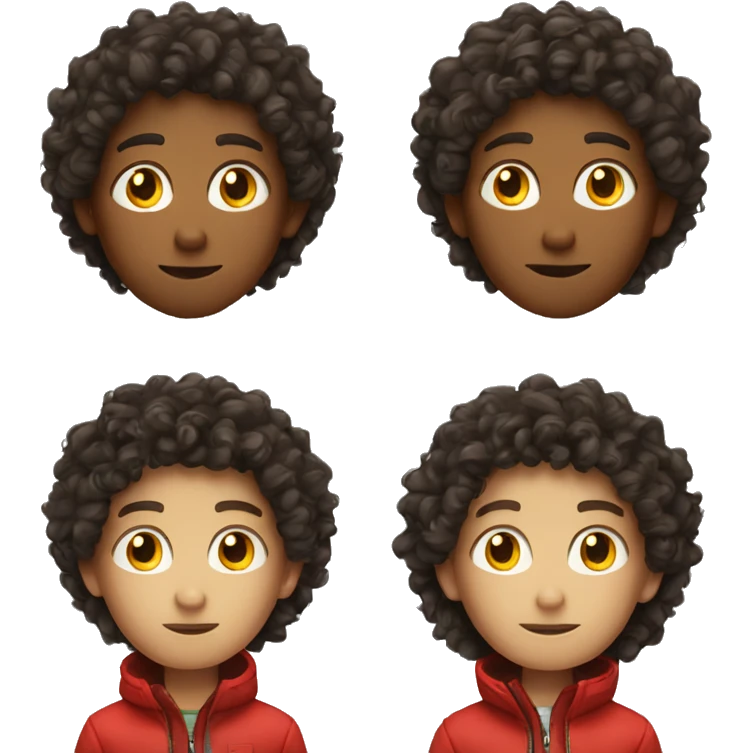 brunette curly boy in red jacket  emoji