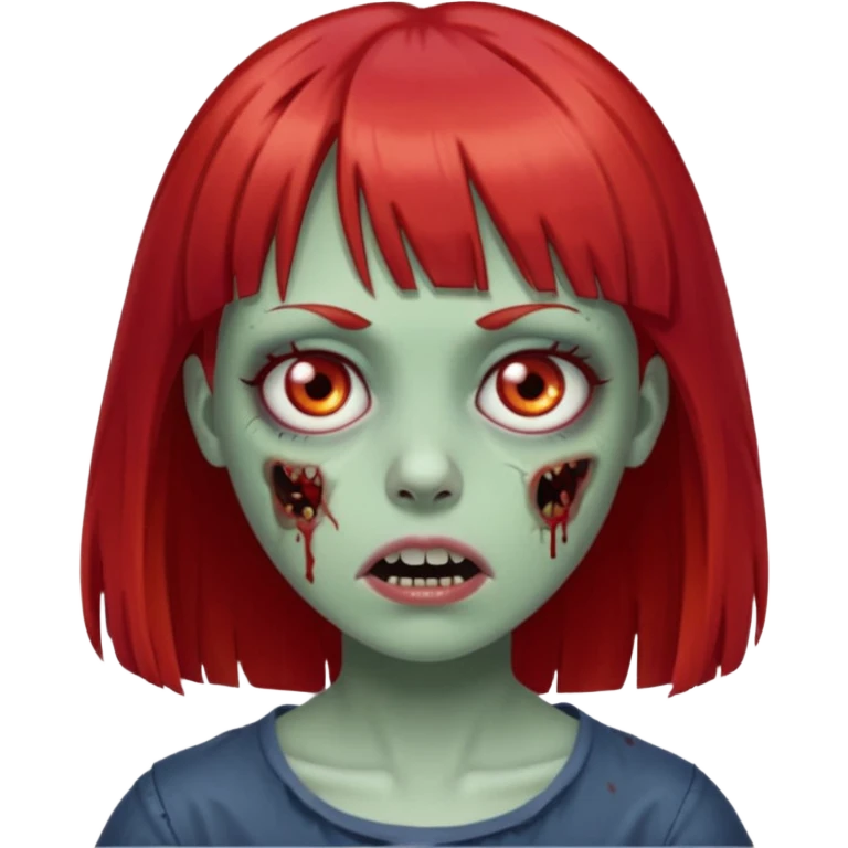 Uma zumbi garota com cabelo vermelho liso e franja reta emoji