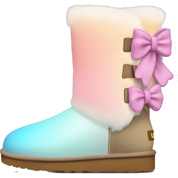 Realistic pair of pastel ombre Ugg fur boots with bows. emoji