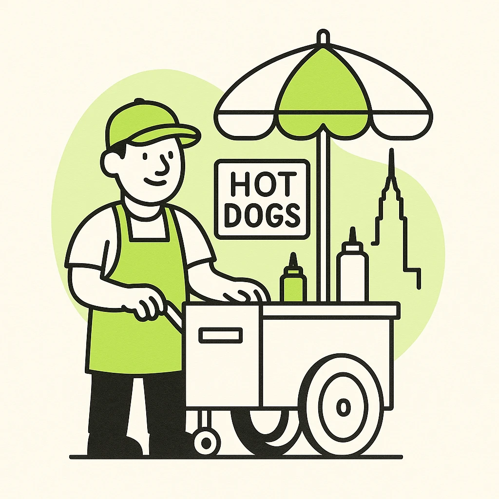 hotdog seller in New York with cart emoji