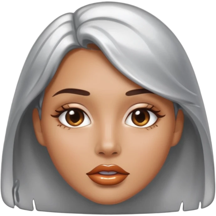 slightly parted lips, silver chrome material, glossy wet shine, seductive aesthetic emoji