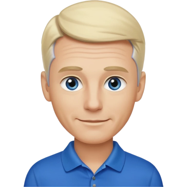 Avatar pic male gray hair blue eyes clean shaven blonde eyebrows high cheekbones sly smile long eyelashes wearing a black golf shirt emoji