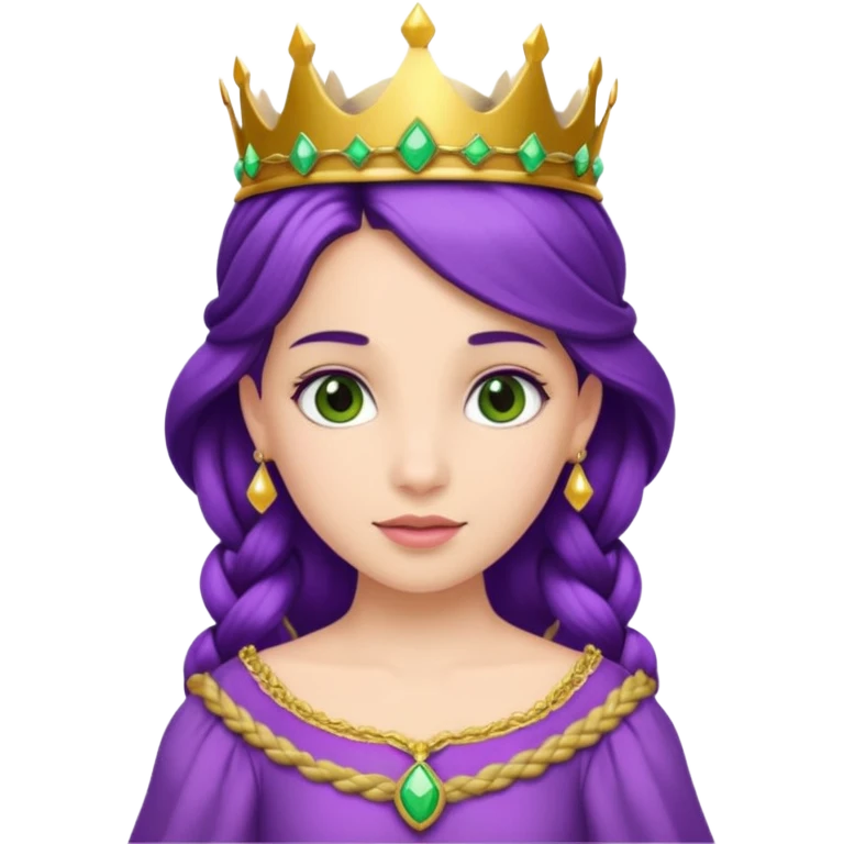 Princesses, with Gold Crown on purple braid hair, with green dress emoji