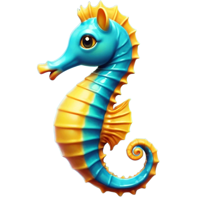 Cinematic Comical Sea Horse Portrait Emoji, Head tilted dramatically with an exaggeratedly amused expression, featuring a delicately curved seahorse with a whimsically coiled tail and wide, comically expressive eyes full of playful disbelief, Simplified yet hilariously expressive features, highly detailed, glowing with a slightly sassy aquatic glow, high shine, dramatic yet playful, stylized with an air of quirky marine mischief, soft glowing outline, capturing the essence of a meme-worthy seahorse that looks ready to drift its way into viral fame! emoji