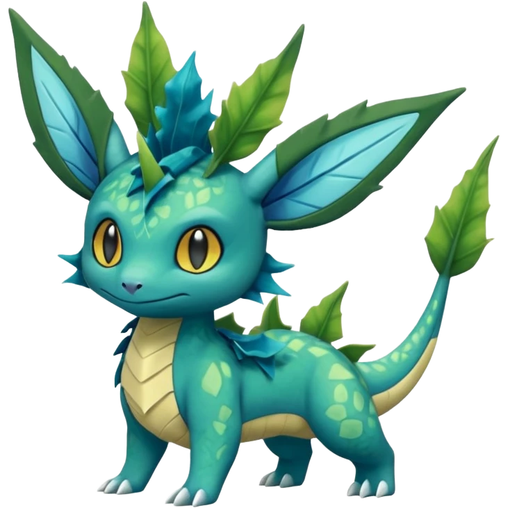 Swampy Gloomy Dark Dull Vaporeon-Leafeon-Treecko-Grovyle-Fakémon-Pokémon-hybrid-fusion emoji