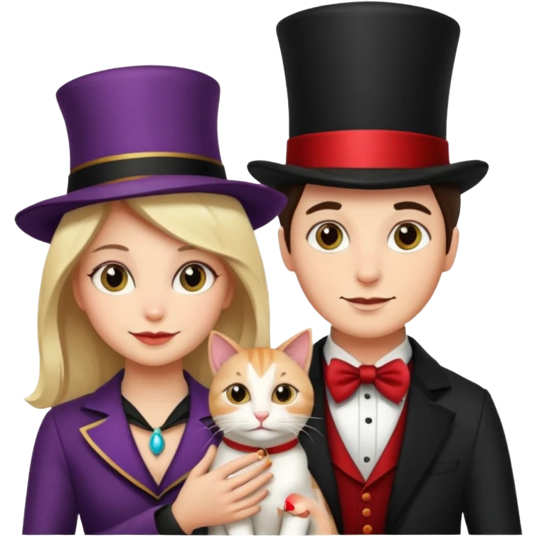 magician couple and their pet cat emoji