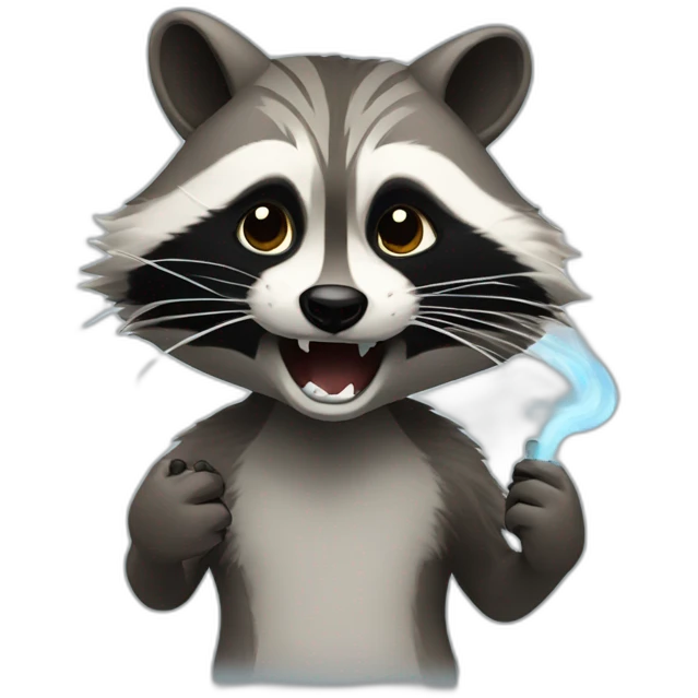 Raccoon opening mouth with smoke coming out emoji