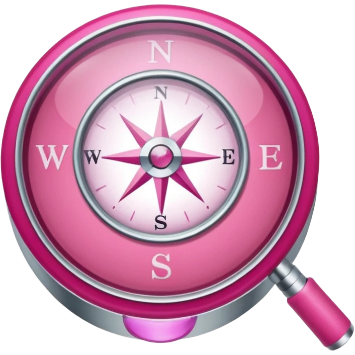 mix light pink dark pink and white girly internet compass logo with a small magnifying glass emoji