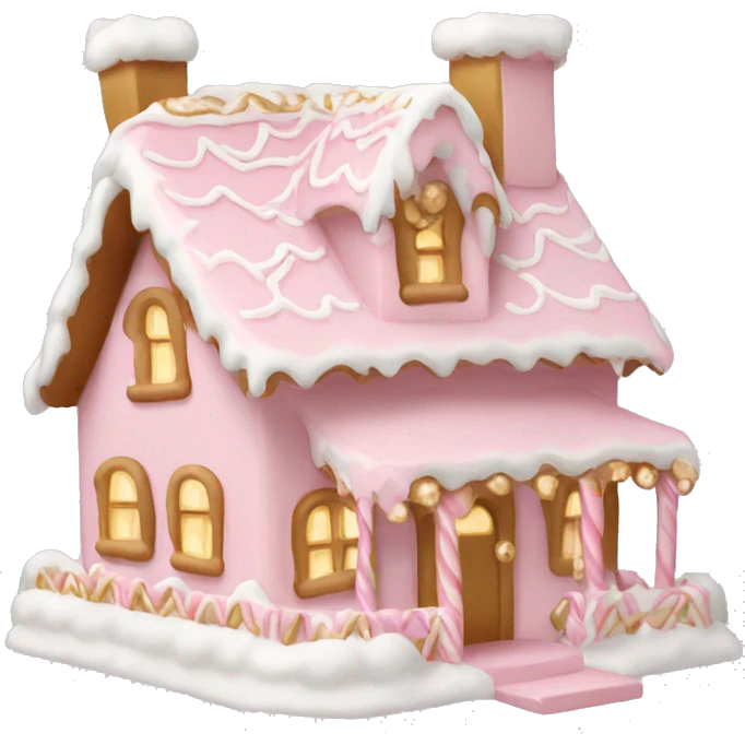 light pink and gold and white gingerbread house emoji