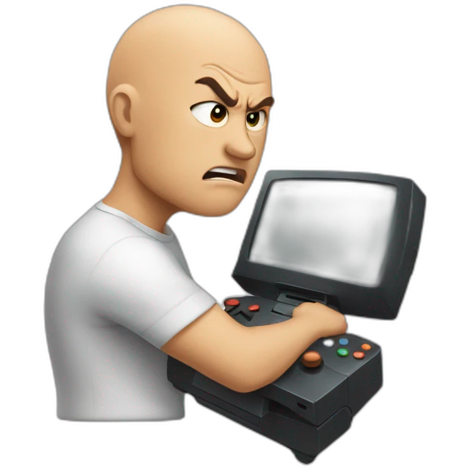 a bald man plays console and gets angry emoji