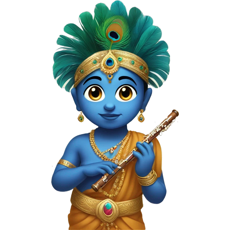 Baby krishna having flute in hand  and peacock feather on head emoji
