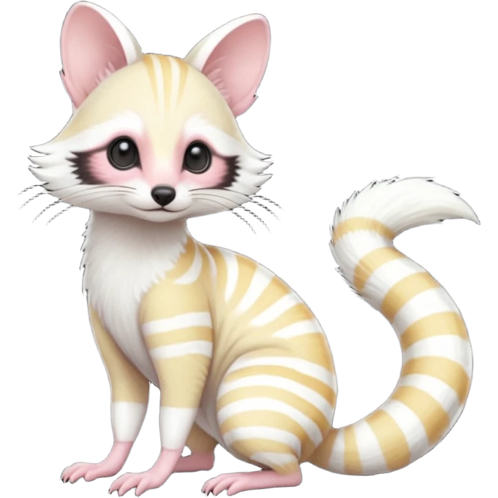 White albino neon pastel Genet-Numbat-Cacomistl-Tamarin-Tanuki-fusion-hybrid (full body) emoji